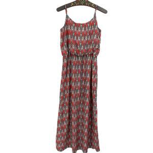 A Byer Maxi Dress Women's Size Large Red Geometric Print Spaghetti Straps